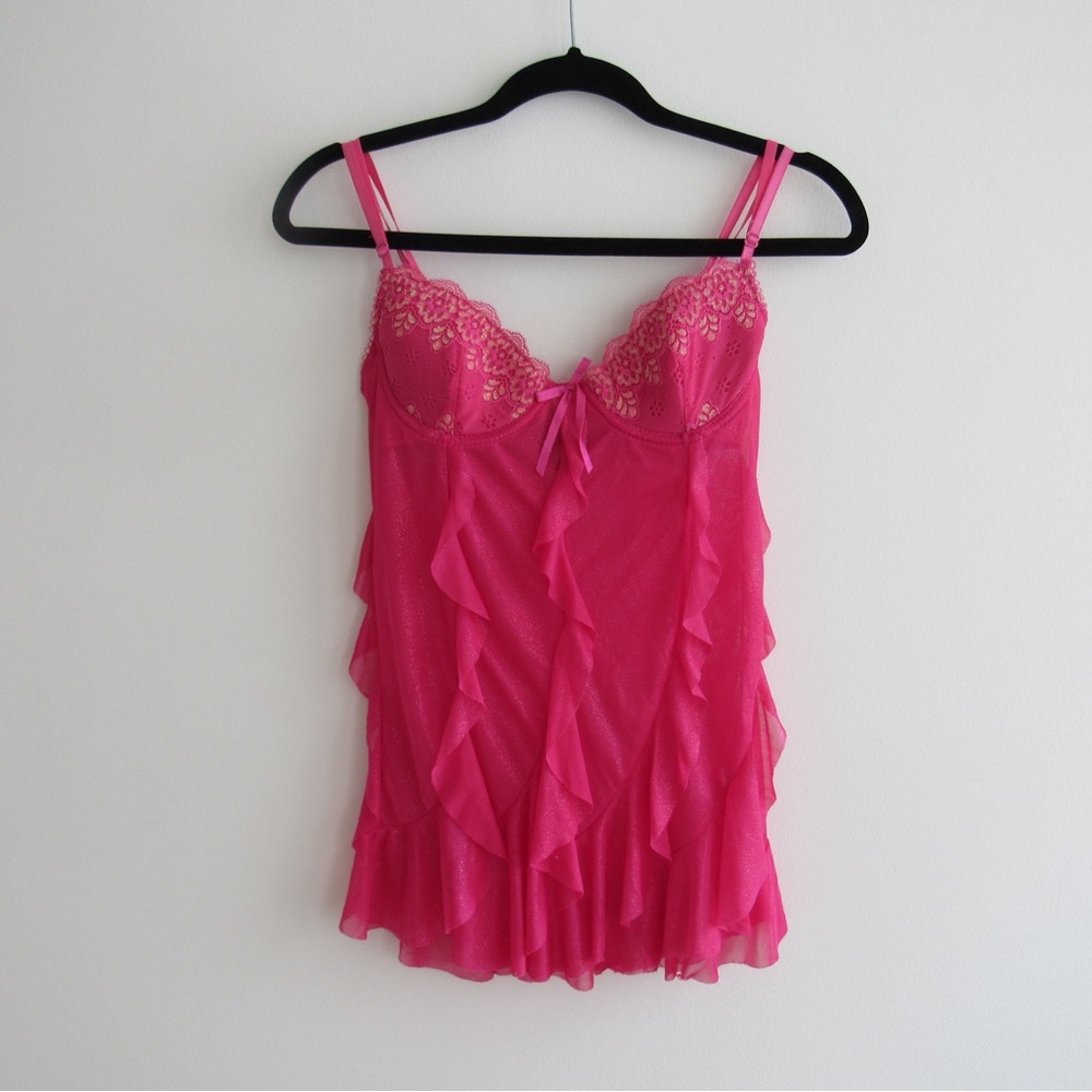 pink vintage victoria’s secret shimmery babydoll top